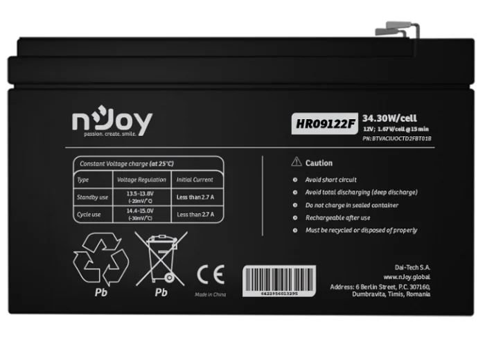 Acumulator nJoy HR09122F 34W reincarcabil pentru UPS