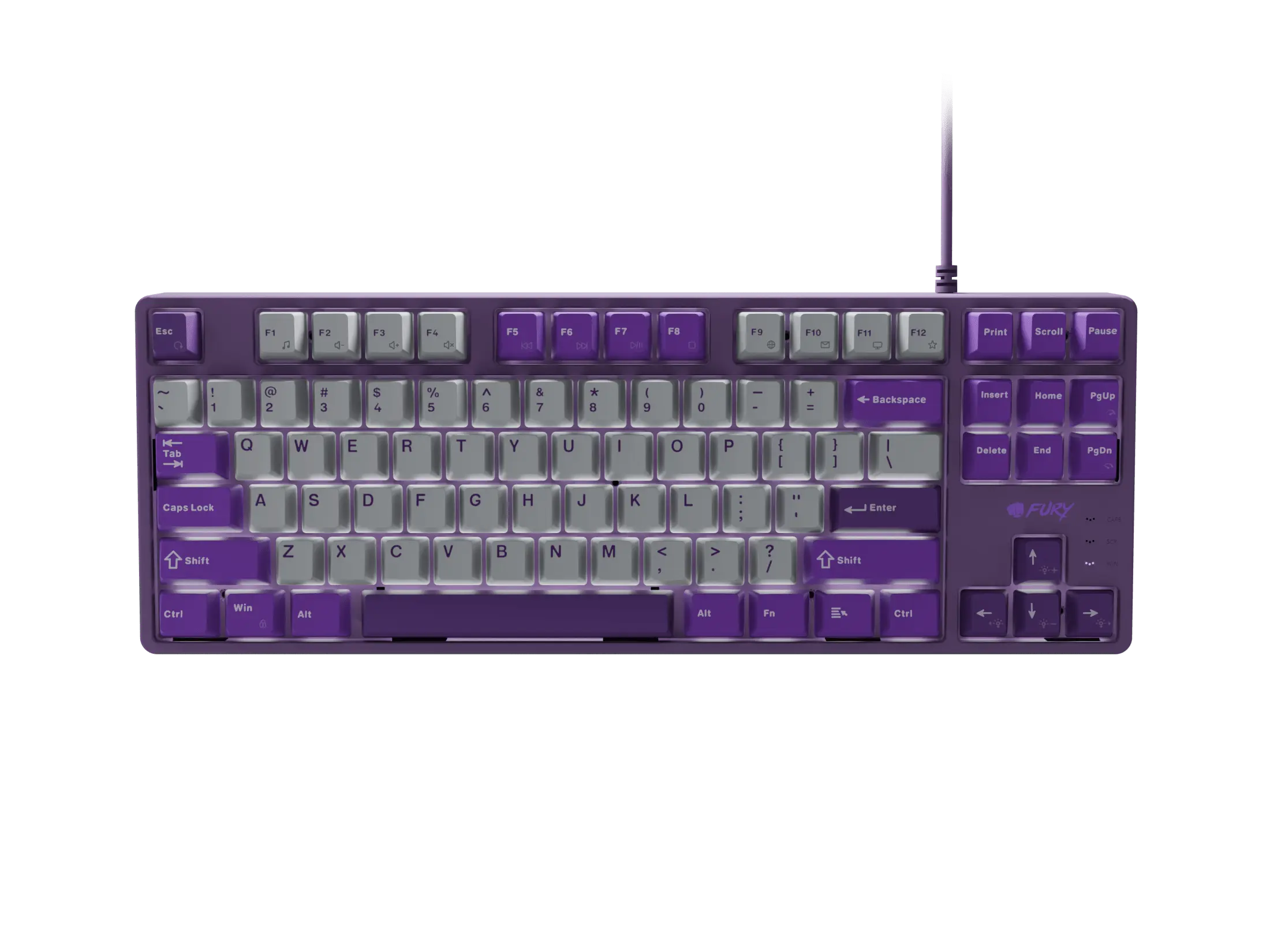 Tastatura gaming mecanica cu fir Fury Kanabo K2 TKL (80%), iluminare, lungime cablu 160cm, gri-violet