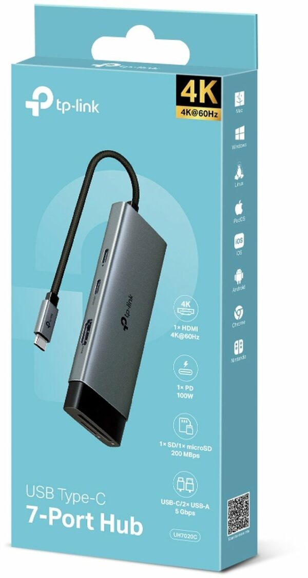 USB Type-C 7-Port Hub SPEC: 1 × USB-C Connector，1 ×
