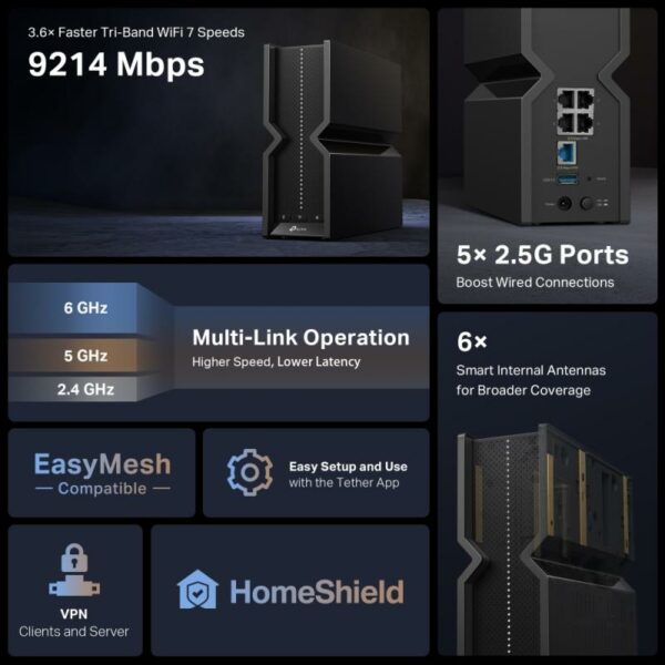Router Wireless TP-Link ARCHER BE550, 1xWAN 2.5 Gbps, 4xLAN 2.5 - imagine 11