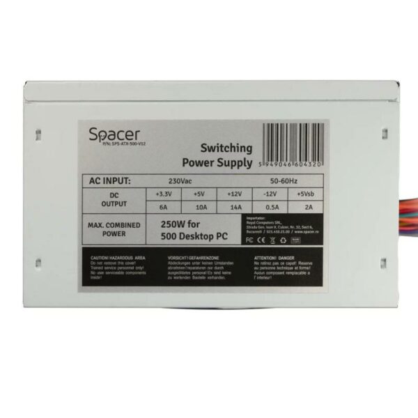 Sursa Spacer ATX 500, 250W for 500 Desktop PC, fan - imagine 7