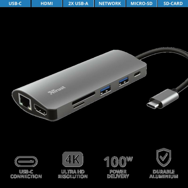 Hub USB Trust Dalyx, 7 porturi USB-C, negru - imagine 5