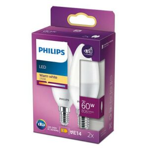 2 Becuri LED Philips B38, EyeComfort, E14, 7W (60W), 806