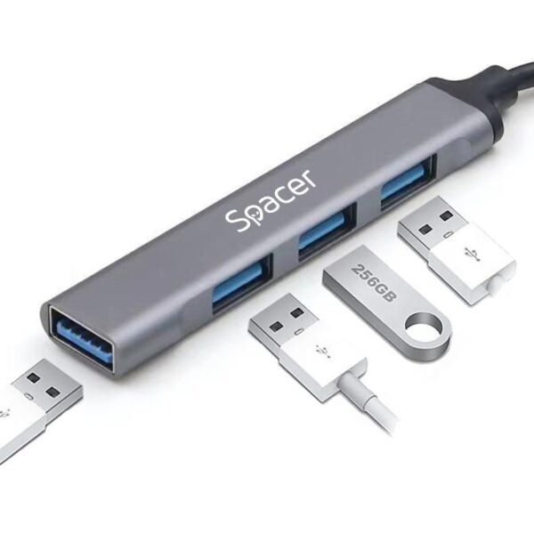 Hub extern Spacer USB 3.0, cablu 1m, aluminiu - imagine 3